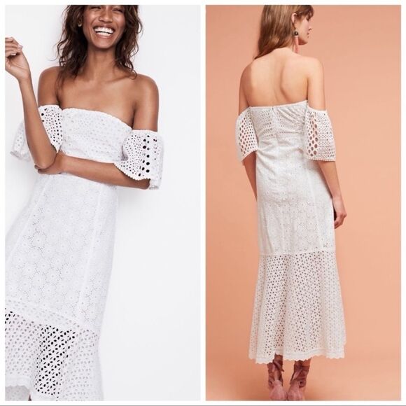 ANTHROPOLOGIE Off The Shoulder Eyelet Dress NWT - Picture 1 of 7